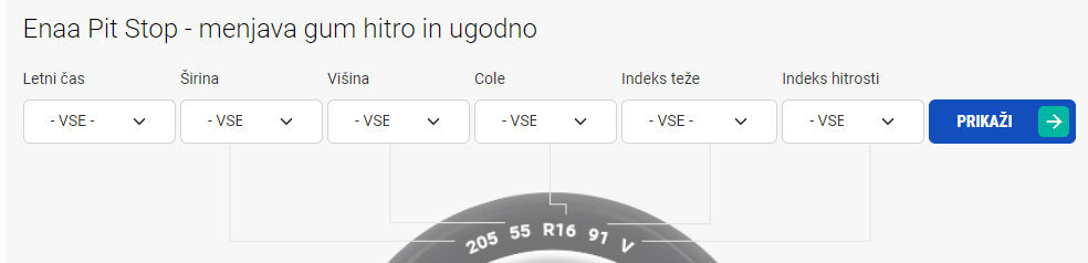 Pri nakupu zimskih gum vam je v izredno pomoč lahko tudi Enaa Pit Stop, ki vas bo natančno vodil skozi proces izbire.